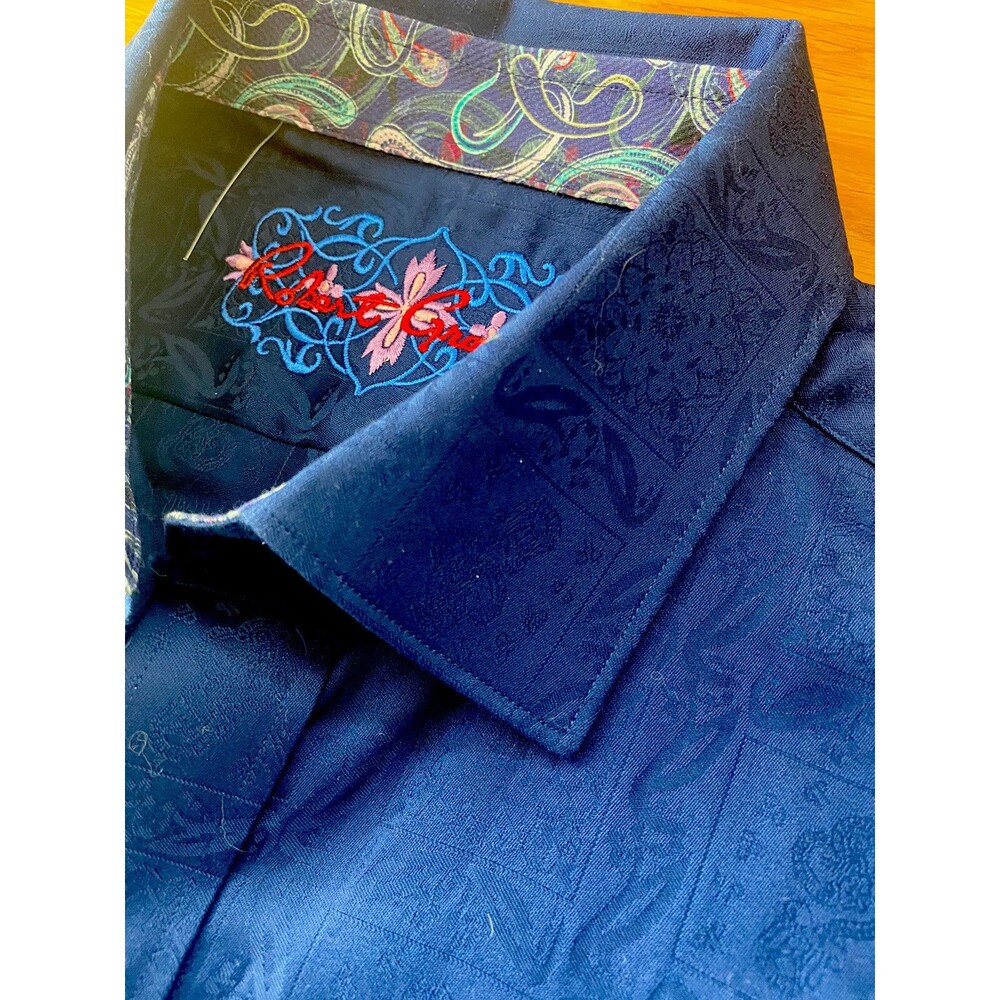 Robert Graham Long Sleeve Button Front Shirt Mens L Flip Cuff Paisley Blue